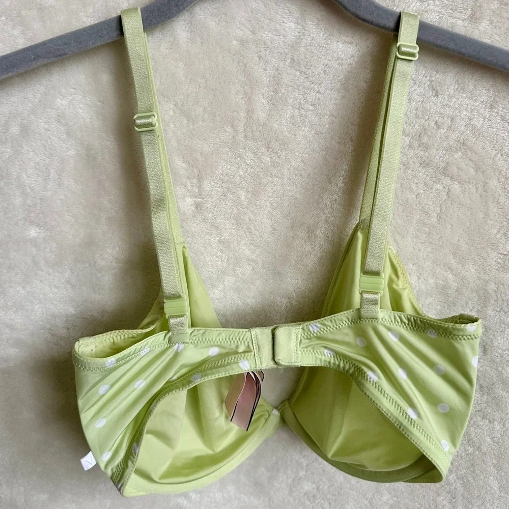 Victorias Secret Matcha Green Polka Dot Demi Bra Unlined Size 32DDD Coquette